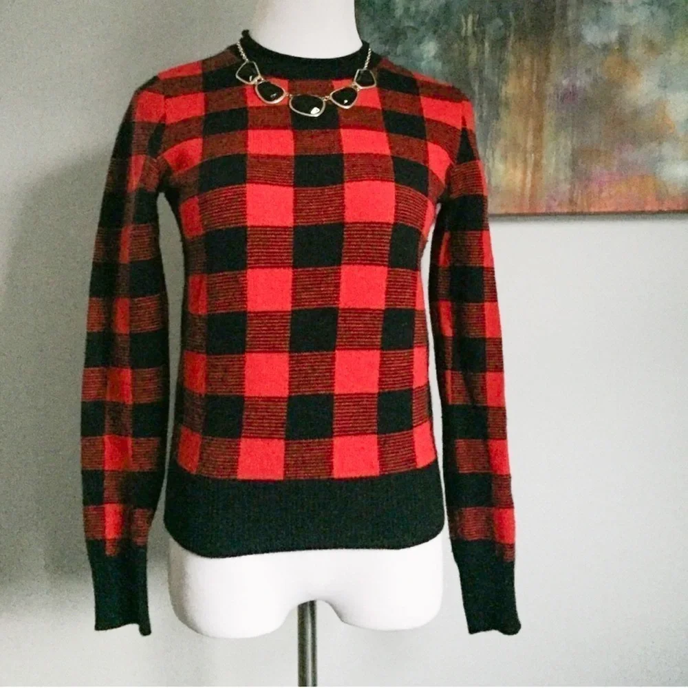 Ralph Lauren Buffalo Check Plaid Sweater Red Black RARE! Blue Label - Picture 2 of 6